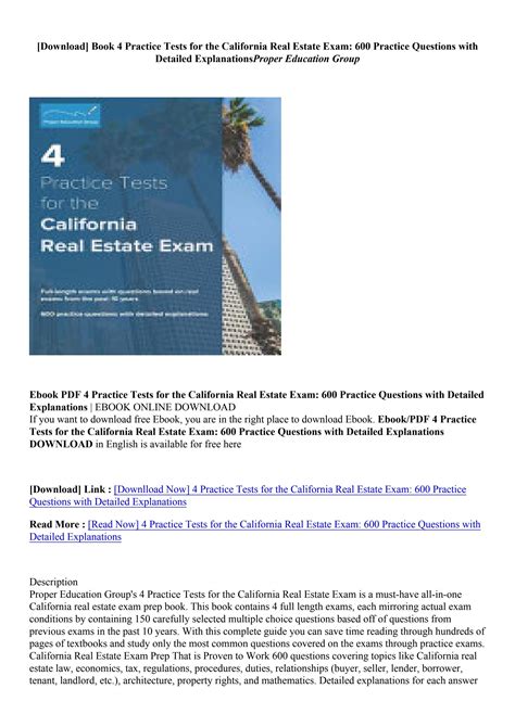 PDF Download 4 Practice Tests for the California Real Estate Exam: 600