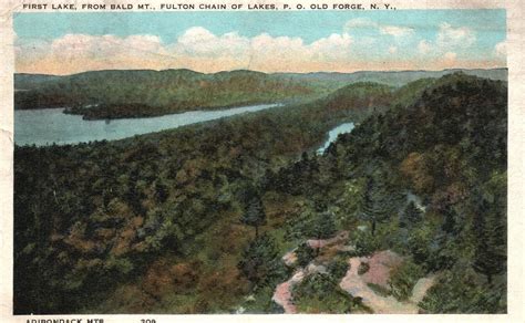 Vintage Postcard 1923 First Lake Bald Mt Fulton Chain Of Lakes Old