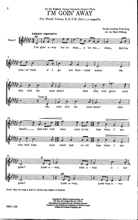 Im Going Away Satb By Wilberg Jw Pepper Sheet Music