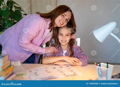 Mom And Daughter Doing Lessons Distance Learning Stock Image Image