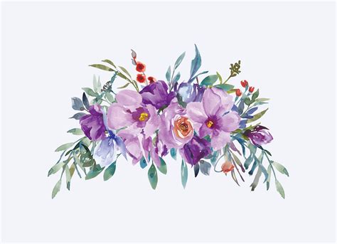 Watercolor Purple Magnolia And Rose Flowers Arrangements 89873