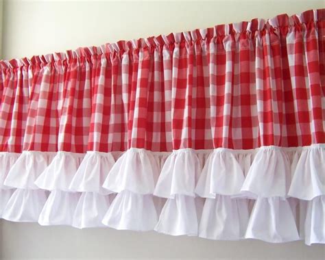 Gingham Ruffled Valance Etsy Curtain Decor Curtains Red Kitchen