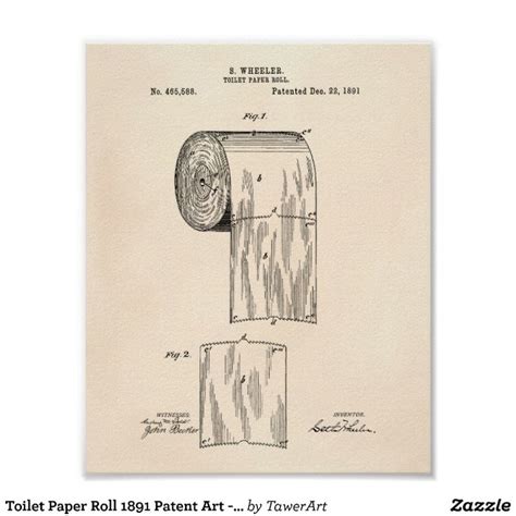 Toilet Paper Roll 1891 Patent Art Old Peper Poster
