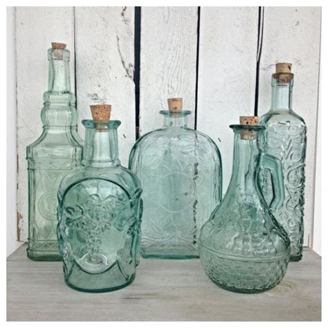 Reserved For Stephanie Vintage Mint Green Glass Bottles With Etsy Green Glass Bottles Glass