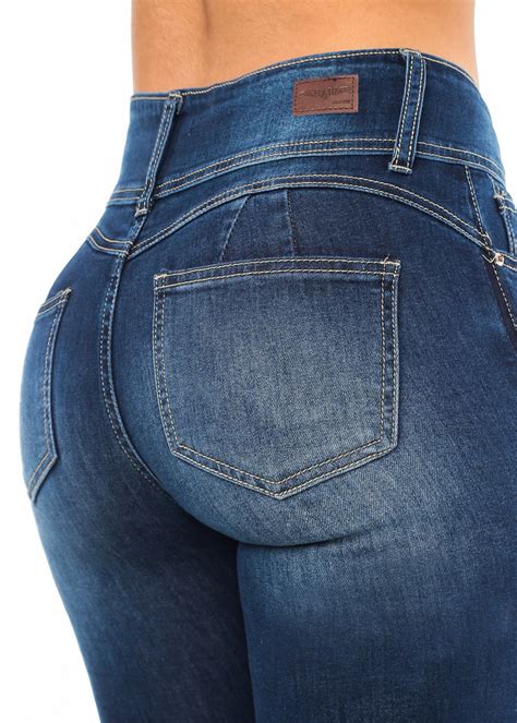 Moda Xpress Womens Skinny Jeans Push Up Butt Lifting Mid Rise Dark