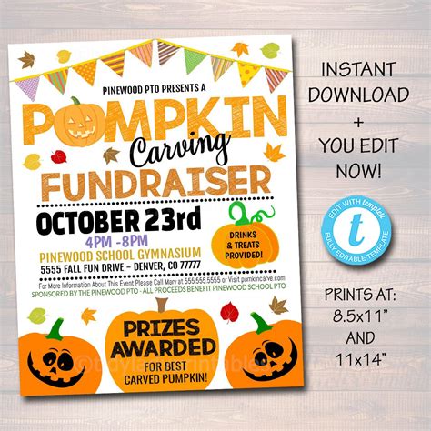 Editable Pumpkin Carving Party Fundraiser Flyerposter Printable