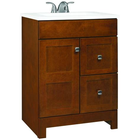 W bath vanity in white with cultured marble vanity top in white with white basin. Glacier Bay Artisan 24.5 in. W Bath Vanity in Chestnut ...