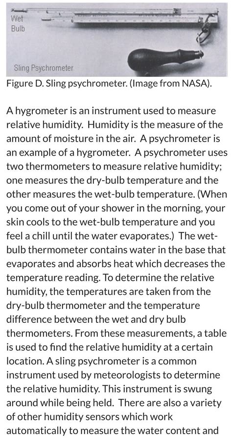 A hygrometer is a weather instrument used to measure the amount of humidity in the atmosphere. name the instrument used to measure relative humidity how ...