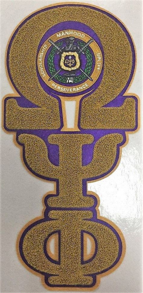 Omega Psi Phi Greek Letter Vertical Chenille Patch With Shield