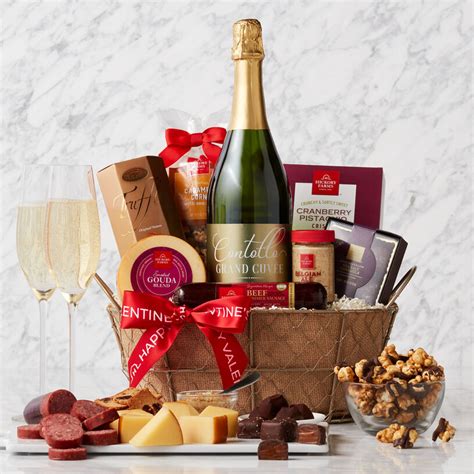 These gift ideas for mama, grandpa, dad, nan, the kiddos, and even friends will serve as sweet tokens of your love this valentine's day season. Valentine's Day Sparkling Wine Gift Basket | Hickory Farms