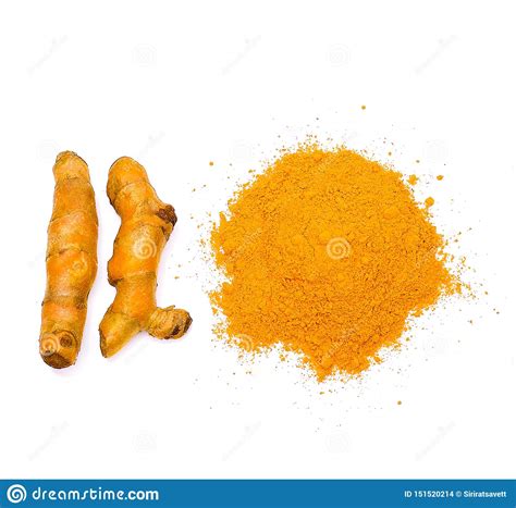 Turmeric With Powder Turmeric Isolated On White Background Stock Photo