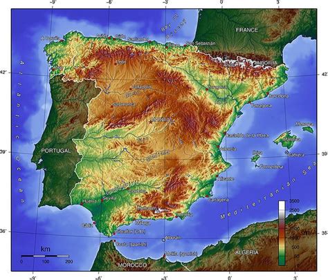 Relieve De España Peninsular Y Baleares Map Of Spain Spain Tourism