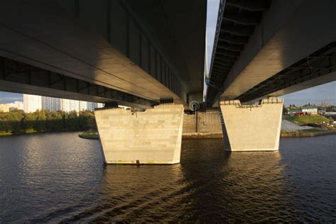 Under Bridge Perspective From Ship In Sunset Stock Photo Image Of