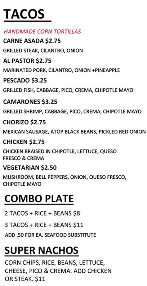 ➢ extra taco $4.00 per person. Maize food truck menu | SLC menu