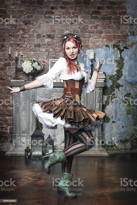 Beautiful Steampunk Woman Spinning Stock Photo Download