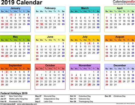 2019 Calendar 18 Free Printable Word Calendar Templates