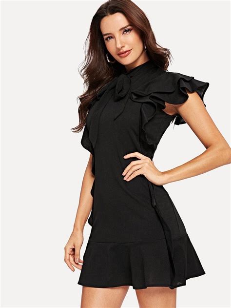 black ruffled mini ruffle trim dress black ruffle fashion outfits