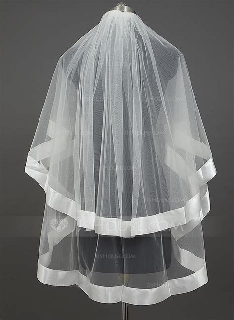 Two Tier Fingertip Bridal Veils With Ribbon Edge 006034405 Wedding