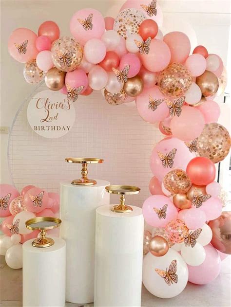 150pcs Rose Gold Pink Butterfly Balloon Garland Arch Kit Theme Baby