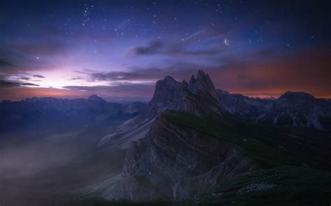 Dolomites Mountains Mountains Long Exposure Starry Night