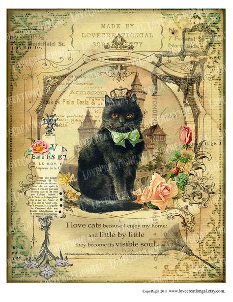 9 pics of free printable coloring. 8x10 Printable Art Digital Images Vintage Love Kitty Cat Crown