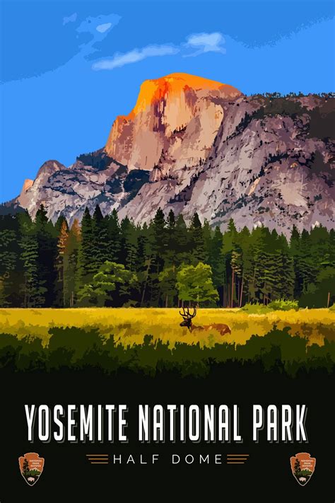 Yosemite National Park Poster Half Dome Vintage Style Etsy National