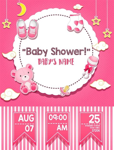 Tarjeta De Invitación De Baby Shower Para Niña Vector Premium