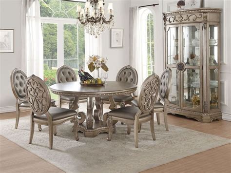 Northville Antique Champagne Formal Dining Room Set Round Table With