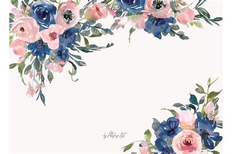These are available for desktop,phones and tablets. Watercolor Navy and Blush Floral Bouquet Clipart By ...