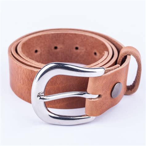 Womens Tan Leather Jeans Belt With Chrome Buckle Hip And Waisted