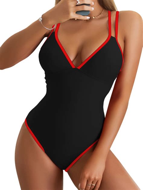 b2prity women s v neck one piece swimsuits tummy control bathing suit cross back swimwear