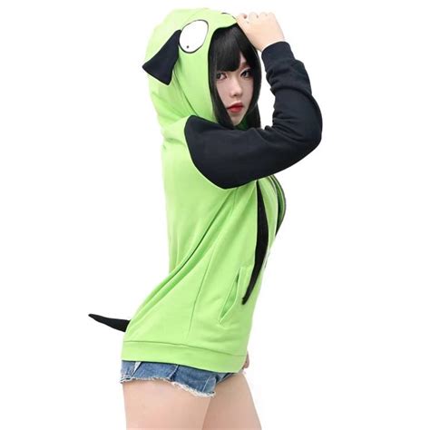 Anime Invader Zim Cosplay Hoodie Mens Womens Casual Hooded Zip Up Pullovers Jackets Sweatshirts