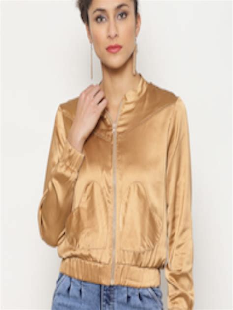 Buy Twenty3 Women Gold Coloured Solid Lightweight Bomber Jackets For