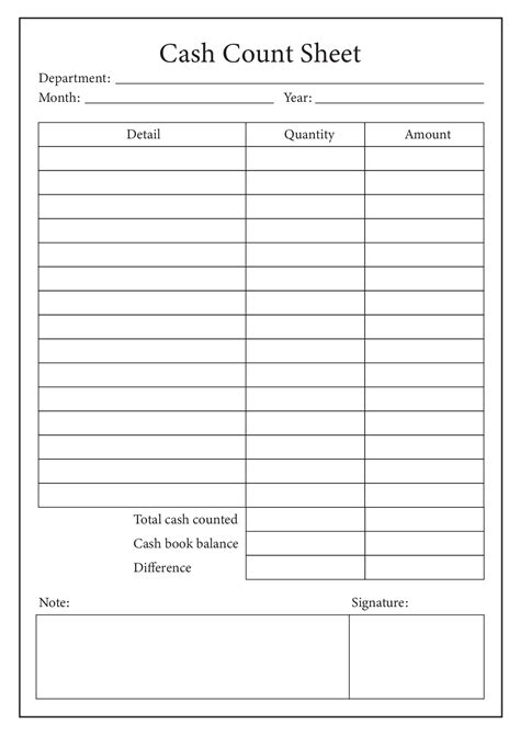 Printable Cash Count Sheet Excel