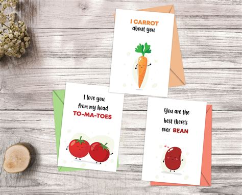 Cute Vegetable Pun Card Set Food Love Cards Vegan Birthday Etsy