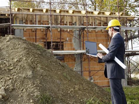 Architect In Construction Site Stock Image Image Of Helmet Male