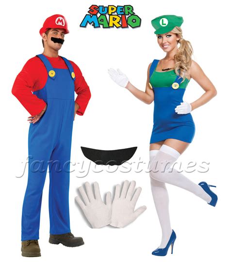 2pcs Couple Womens Super Mario Luigi And Mens Mario Plumber Fancy Dress Costumes Ebay
