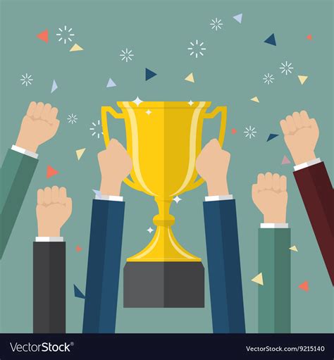 Business People Holding Up A Winning Trophy Vector Image