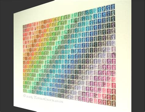 Recycled Rainbow Postage Stamp Wall Art Upcycled Collage