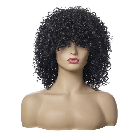 Women Short Afro Curly Wig Synthetic Natural Hair Wigs With Bangs Cosplay Party Ebay