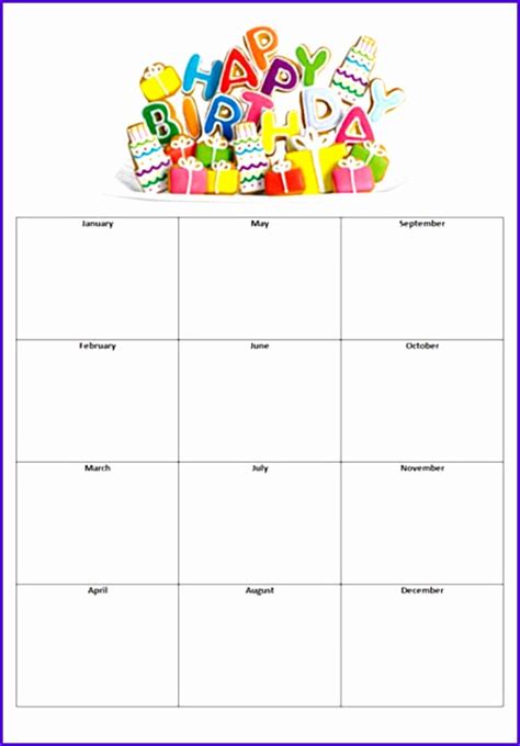 12 Free Birthday Calendar Template Excel Excel Templates