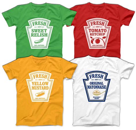 Ketchup Mustard Relish Printed T Shirts Funny DIY Easy Halloween Condiments Costume Tees