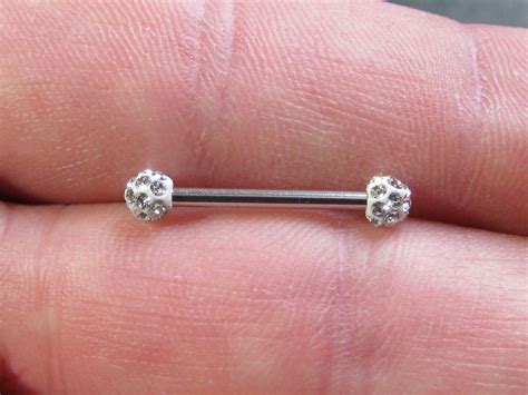 Paved Diamond Nipple Piercing Barbell Ring14g16mm4mm Etsy Uk