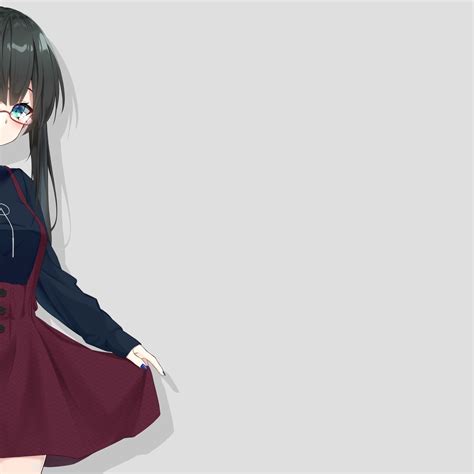 Wallpaper Anime Girl Blue Eyes Dress Glasses Black Hair Meganekko
