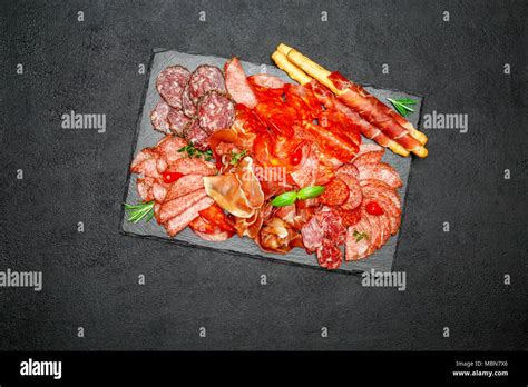 Cold Meat Plate With Salami And Chorizo Sausage And Parma Stock Photo