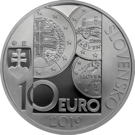 Stříbrná mince Zavedení eura na Slovensku 10 výročí 2019 Proof