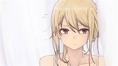 Anime Girls Blonde White Background Brown Eyes Sweat