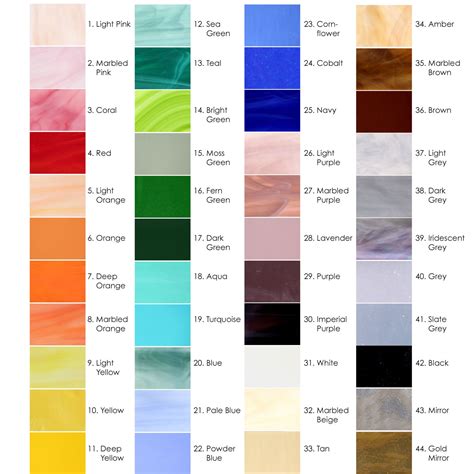 Stained Glass Color Chart For Custom Mosaics