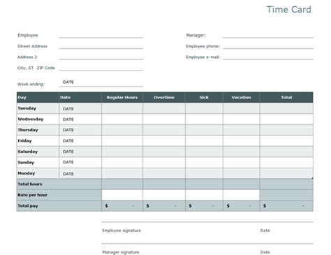Editable 9 Time Card Template Timesheet Excel Word Free Download