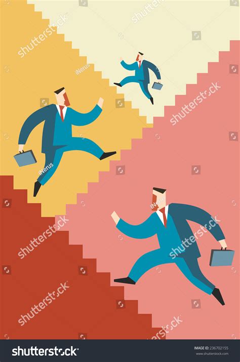 Illustration Three Businessman Running Stairs Stock Vector Royalty